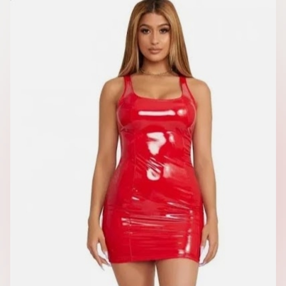 Vinyl Mini Dress in Vibrant Red Size L - Picture 2 of 16